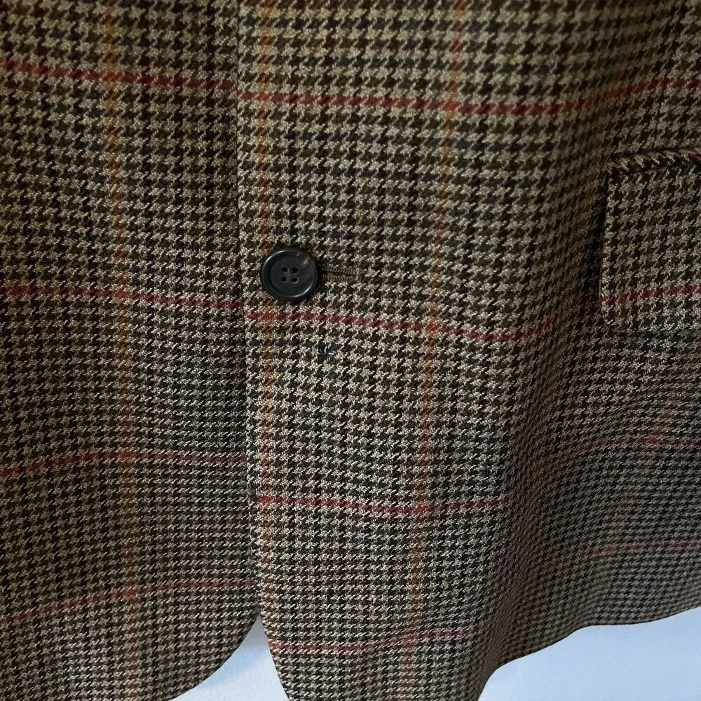 Vintage J Crew Oarsman Houndstooth Blazer Brown Wool 42